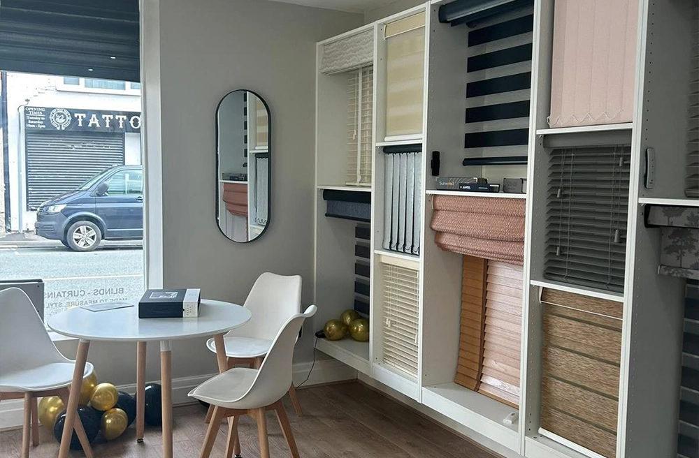Blinds and shutters displays in the Bolton showroom